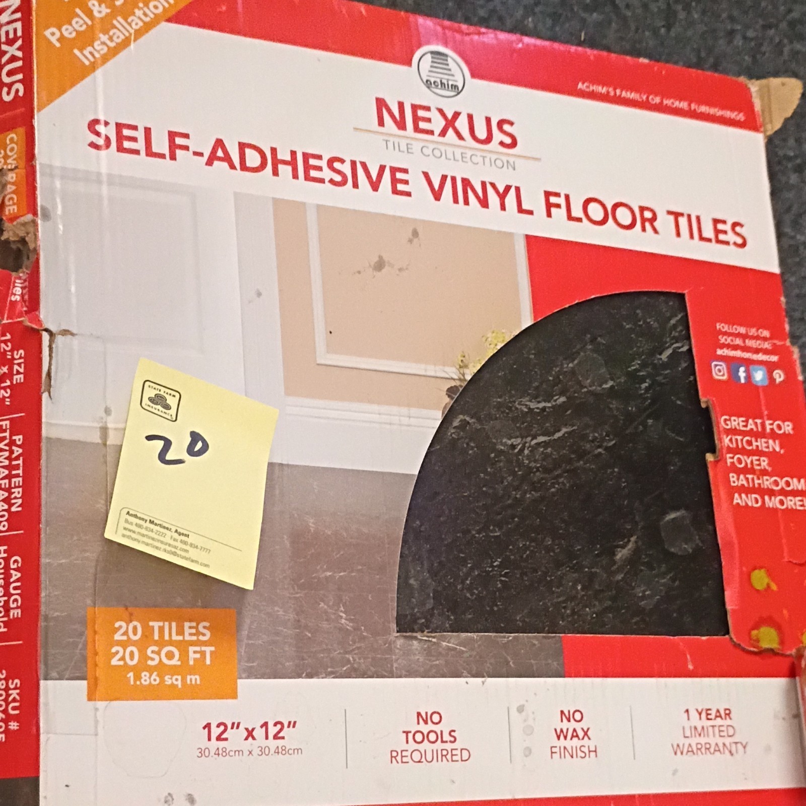 Achim Self-Adhesive Vinyl Peel and Stick Floor Tiles 12×12 in Black 20 Tiles