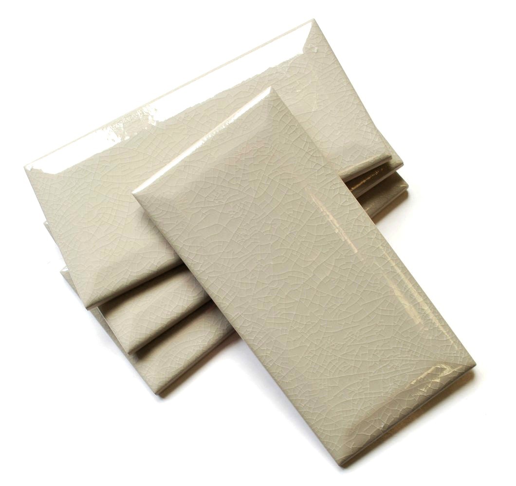 3×6 Silver Glossy Crackled Glaze Beveled Subway Ceramic Backsplash Tile 1 PIECE