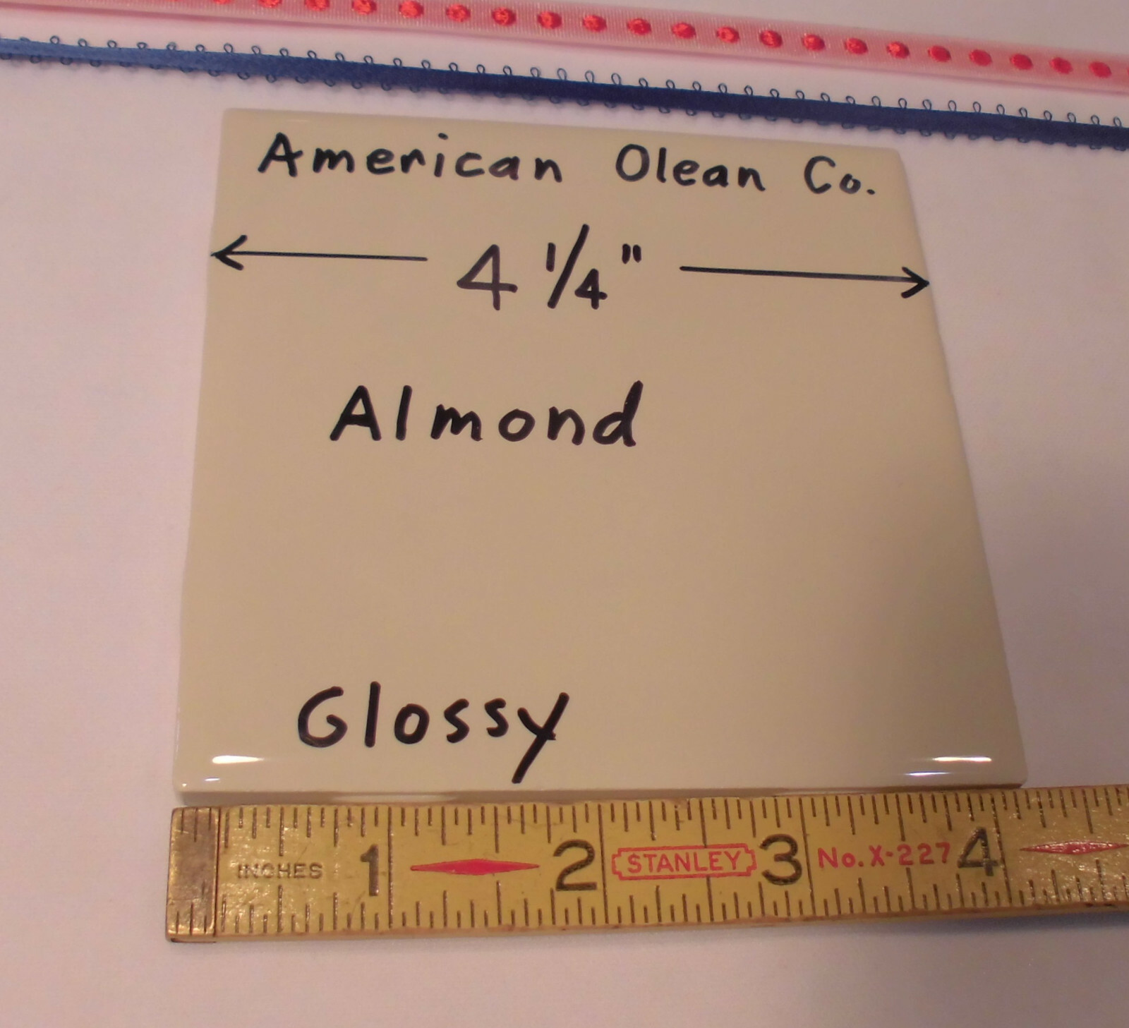9 pcs. Glossy *Almond* 4-1/4″ Ceramic Tiles by American Olean Co. New Stock