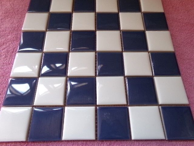 1 Case Equipe Floor Wall Blue & Wh. Checkered Ceramic Tiles Mosaic 10 Sq Ft 12″
