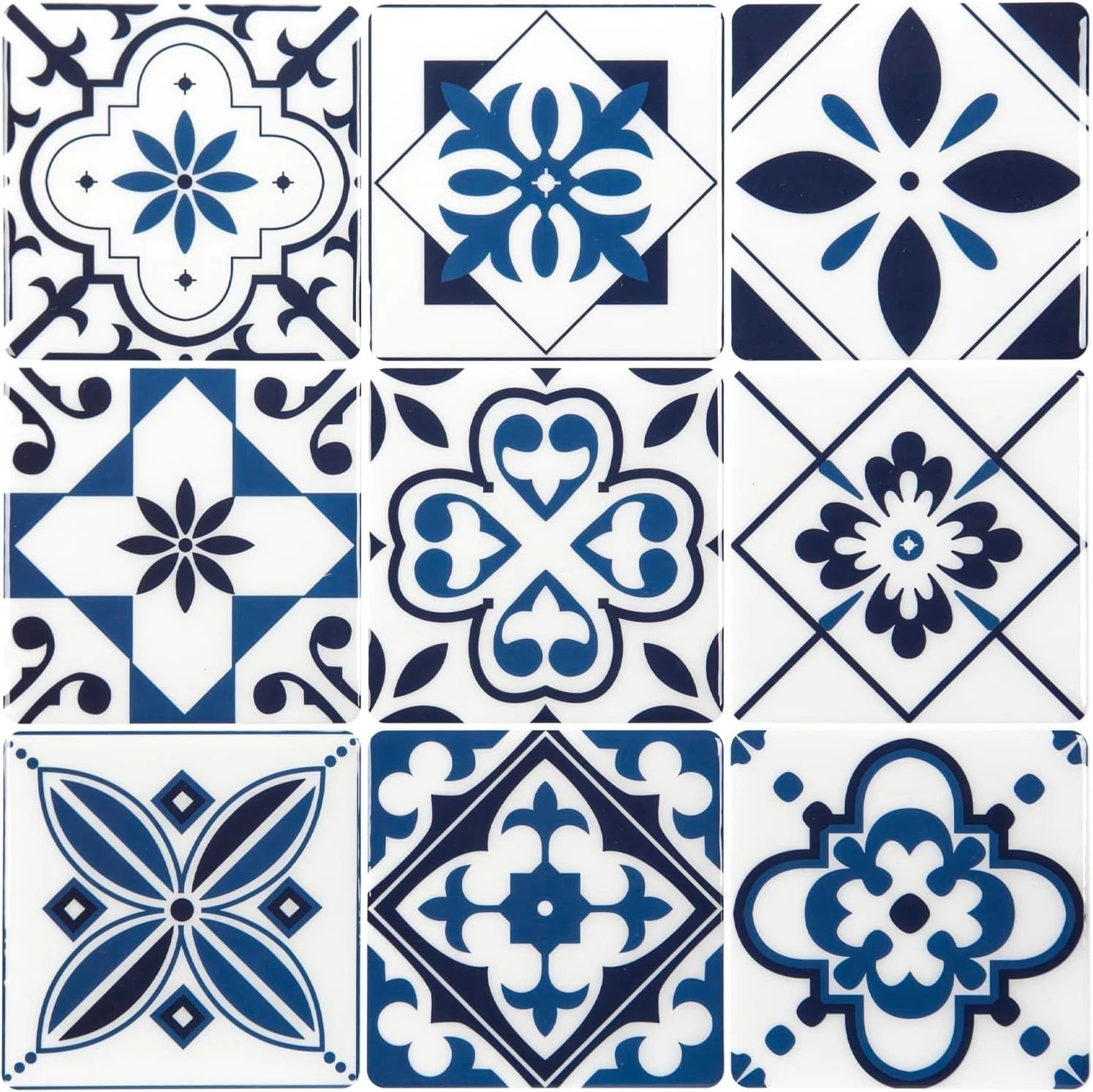 Admiral Blue Geometric Peel and Stick Backsplash Tiles – 10 Sheets for Kitchen