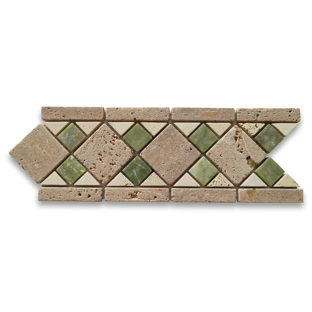 B0092T Marble Mosaic Border Listello Accent Tile Venice Green 4×11.1 Tumbled
