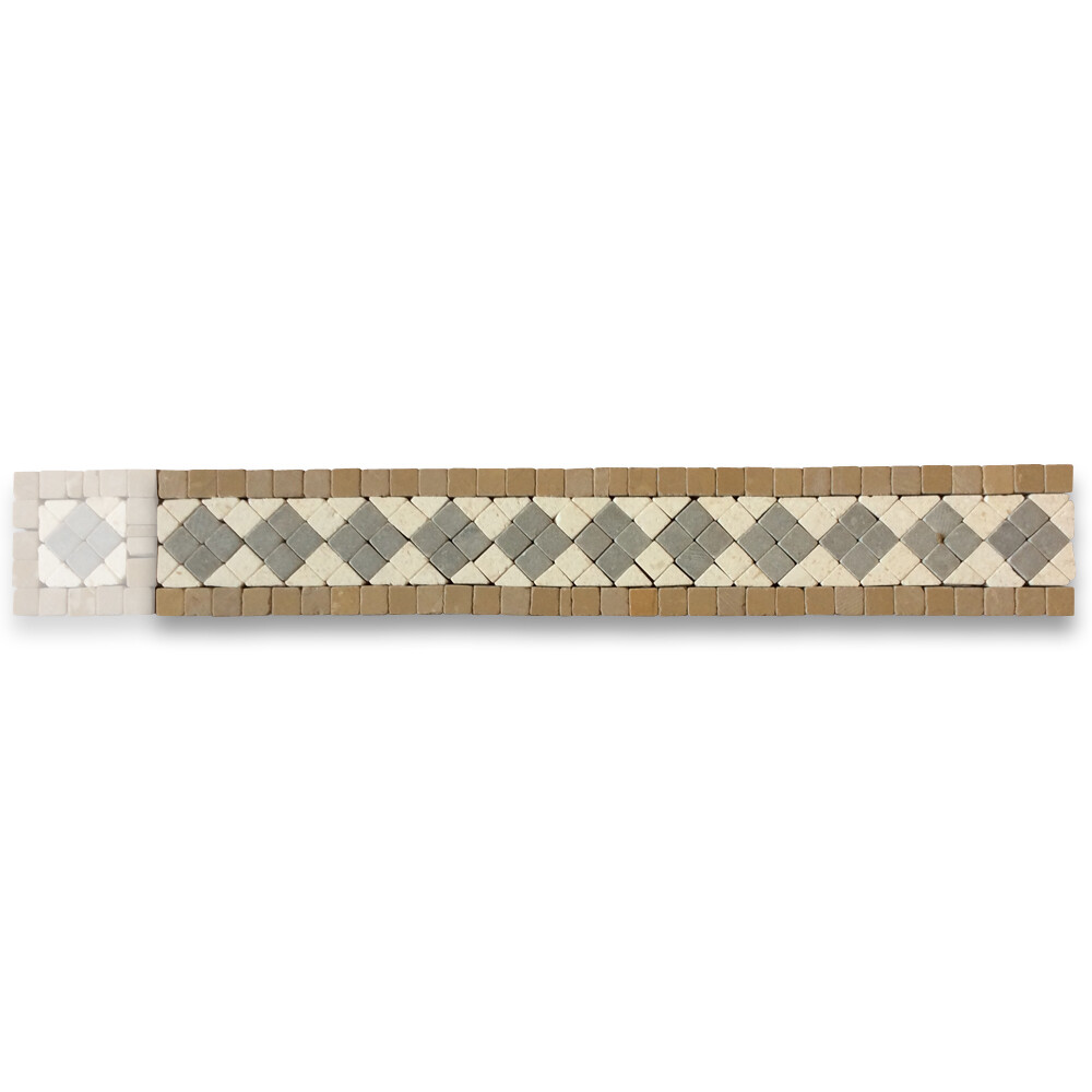 B4735T Marble Mosaic Border Bathroom Accent Listello Tile Greece 2×12 Tumbled