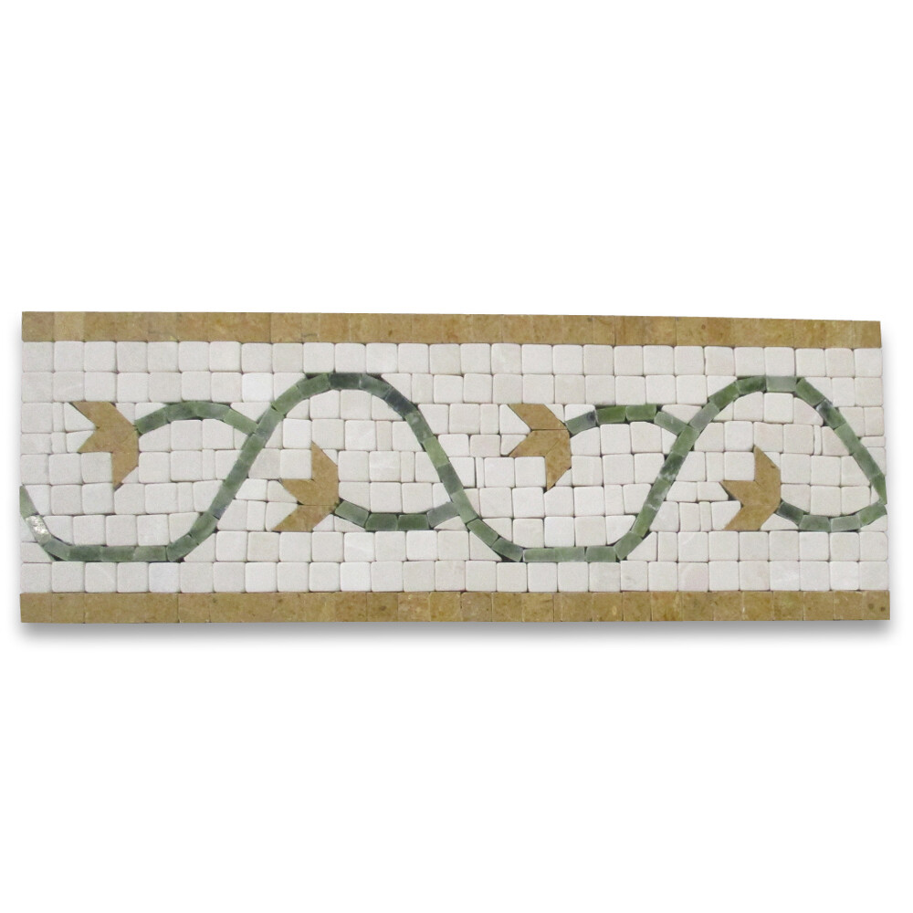 B4665T Marble Mosaic Border Listello Accent Tile Edera Antique 4×11 Tumbled