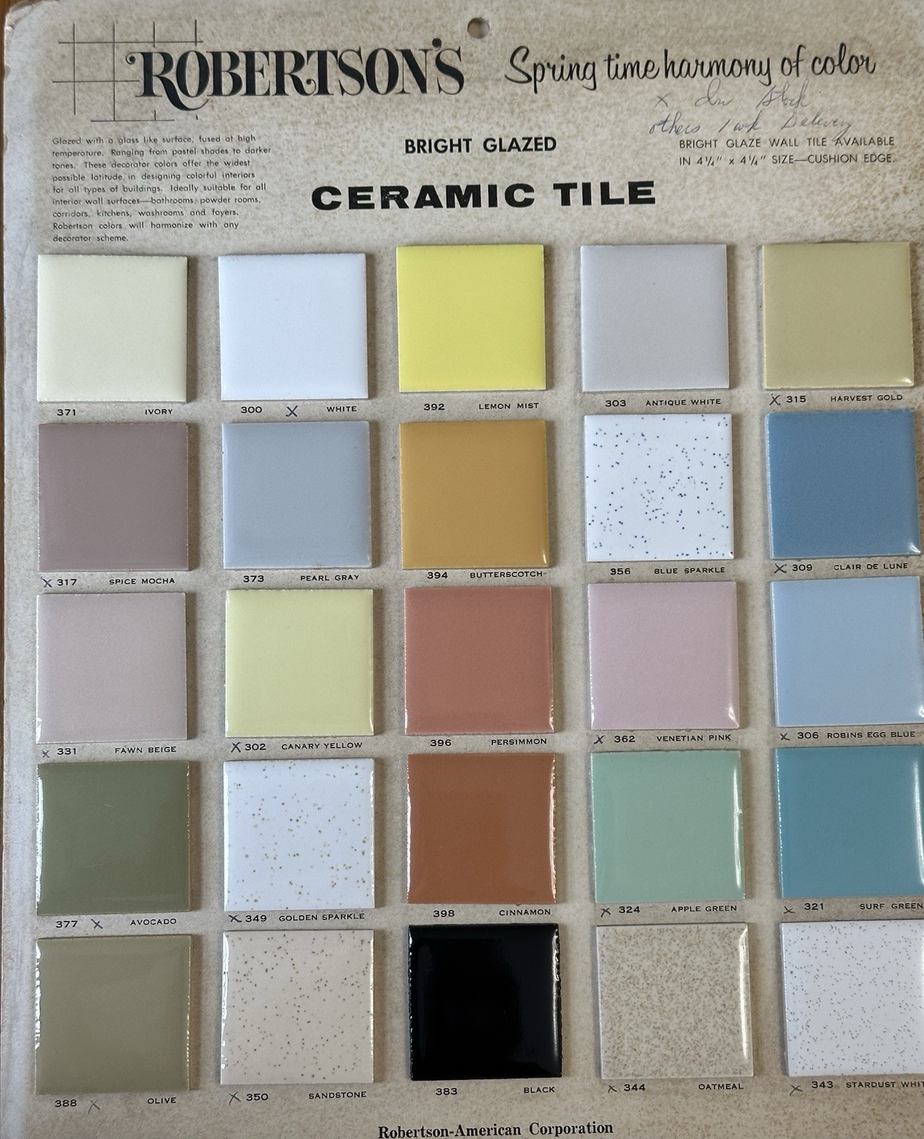 1 pc. Venetian Pink: 4-5/16″ Glossy Ceramic Tile, #362 by Robertson Tile Co. NOS