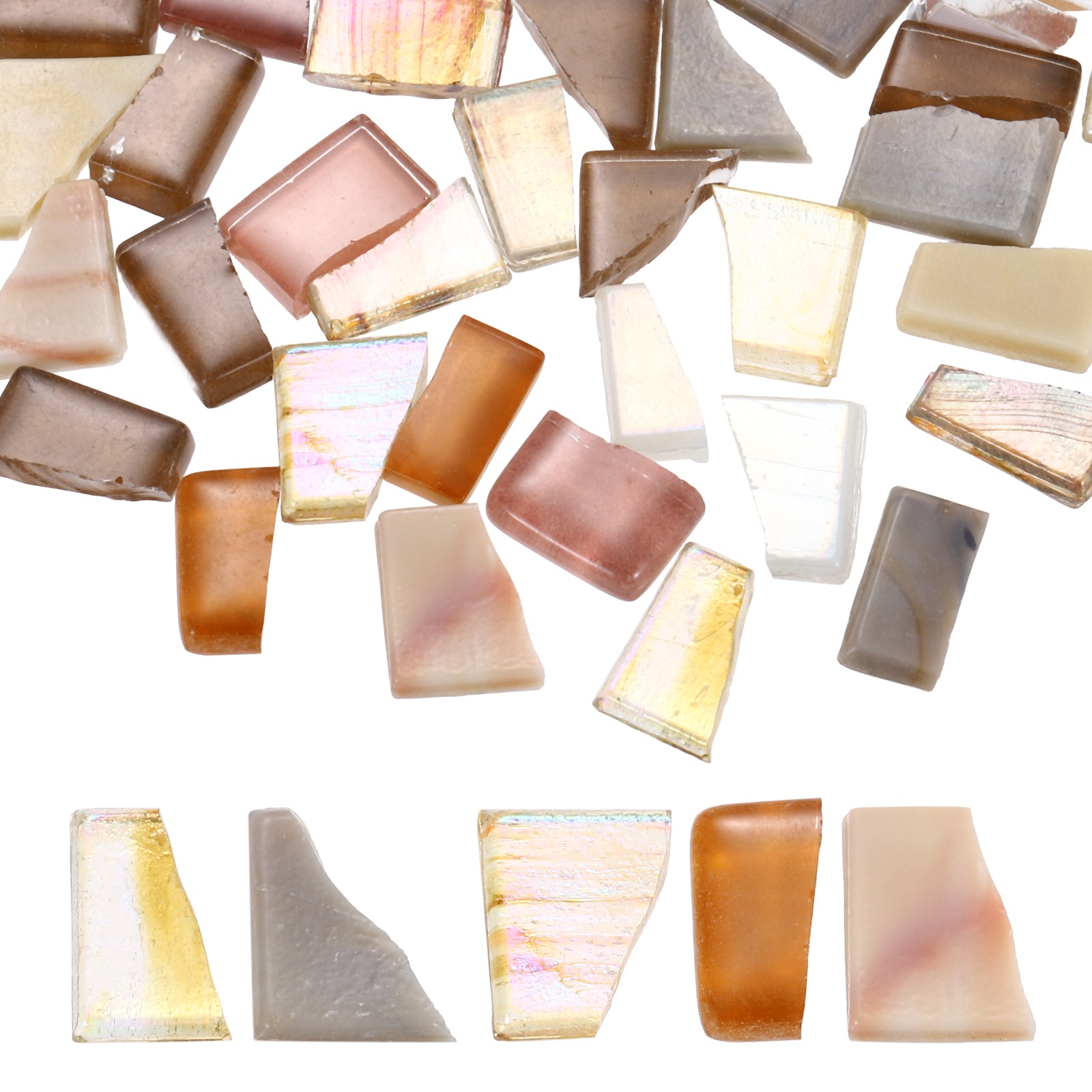 Irregular Glass Mosaic Tiles, 100g/0.2LB Stained Glass Sheets, Khaki Series