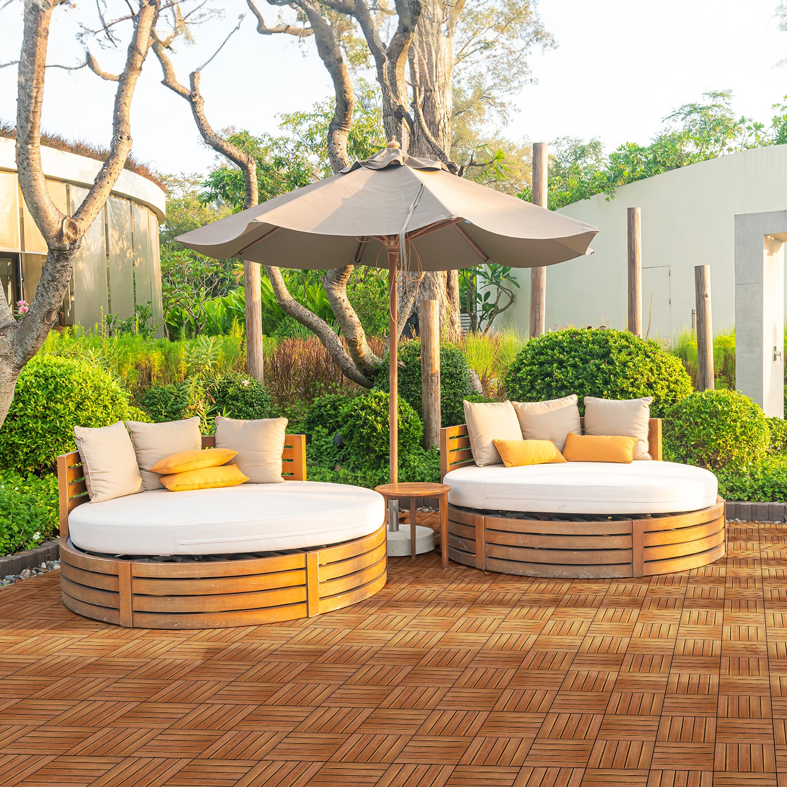 27pcs Wood Interlocking Deck Tiles 11.8″x11.8″, Waterproof , Stripe Pattern