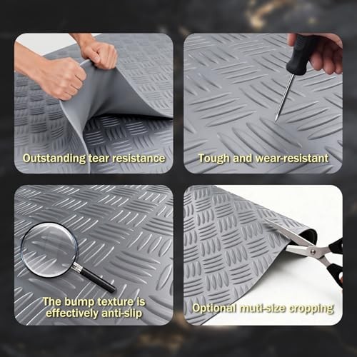 Garage Floor Mat, 2mm Thickened Ribbed PVC Diamond 4×8 FT Gray(4-Tier Diamond)