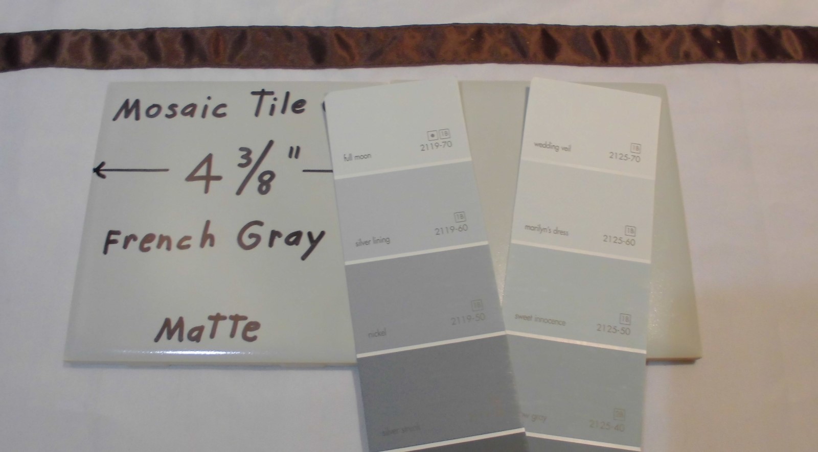 1 pc. Vintage *Light French Gray* Matte Ceramic Tile 4-3/8″ by Mosaic Co. NOS