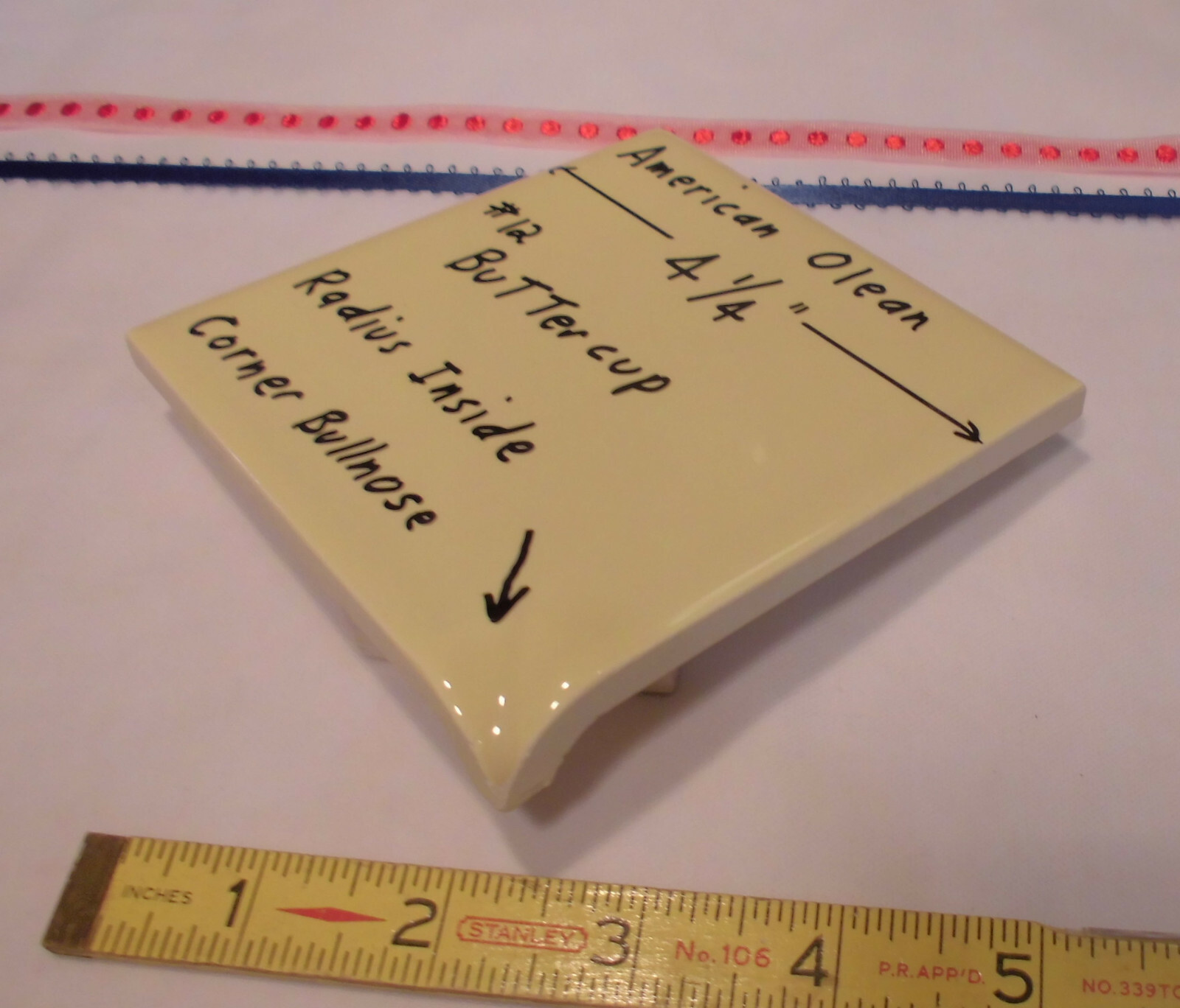 Buttercup Yellow; Glossy Radius Inside Corner Bullnose Ceramic Tile 4-1/4″ A.O.