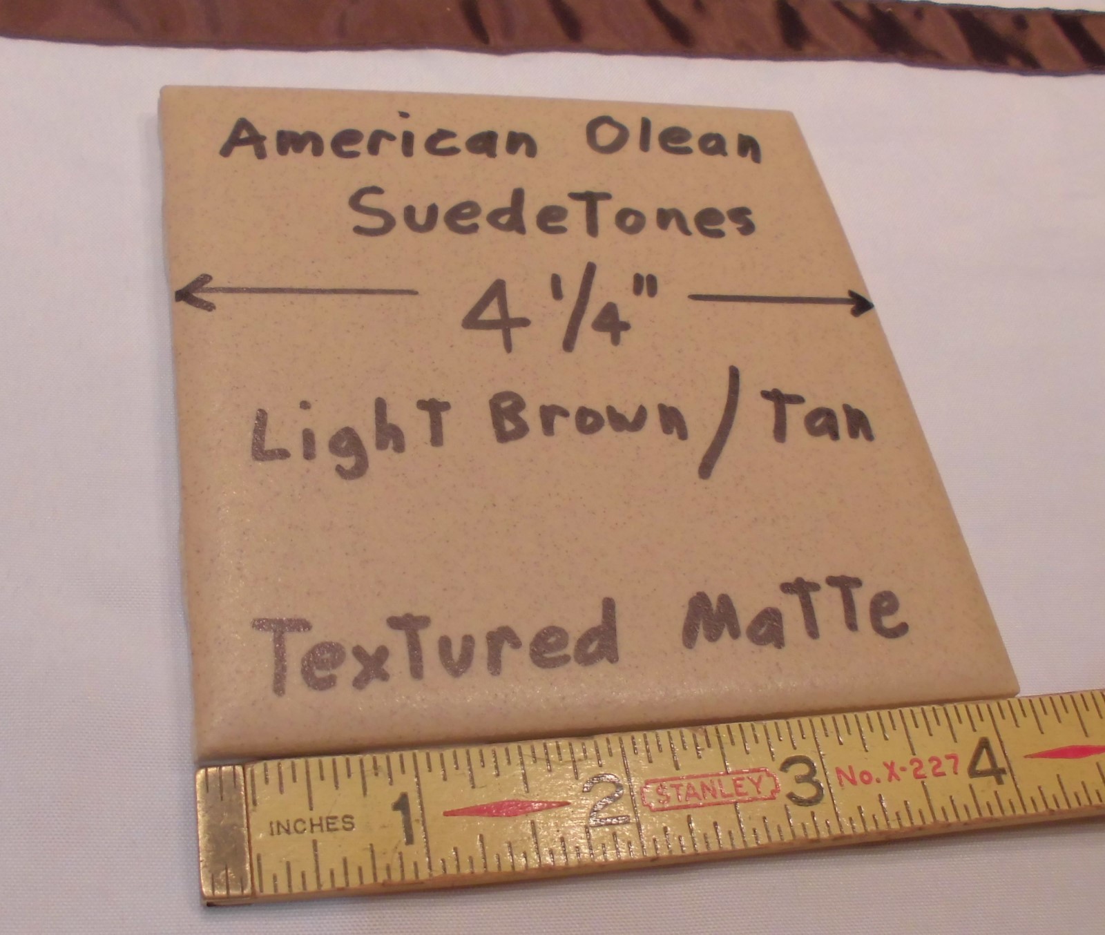1 pc. *Light Brown* Ceramic Tiles *Suedetones* by American Olean Co. 4-1/4″ NOS