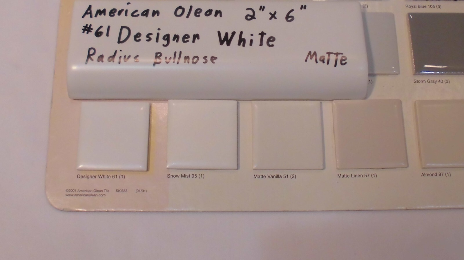 1pc. Matte Designer White 2″ X 6″ X 5/8″ Ceramic Radius Bullnose Tile, Mud-Cap