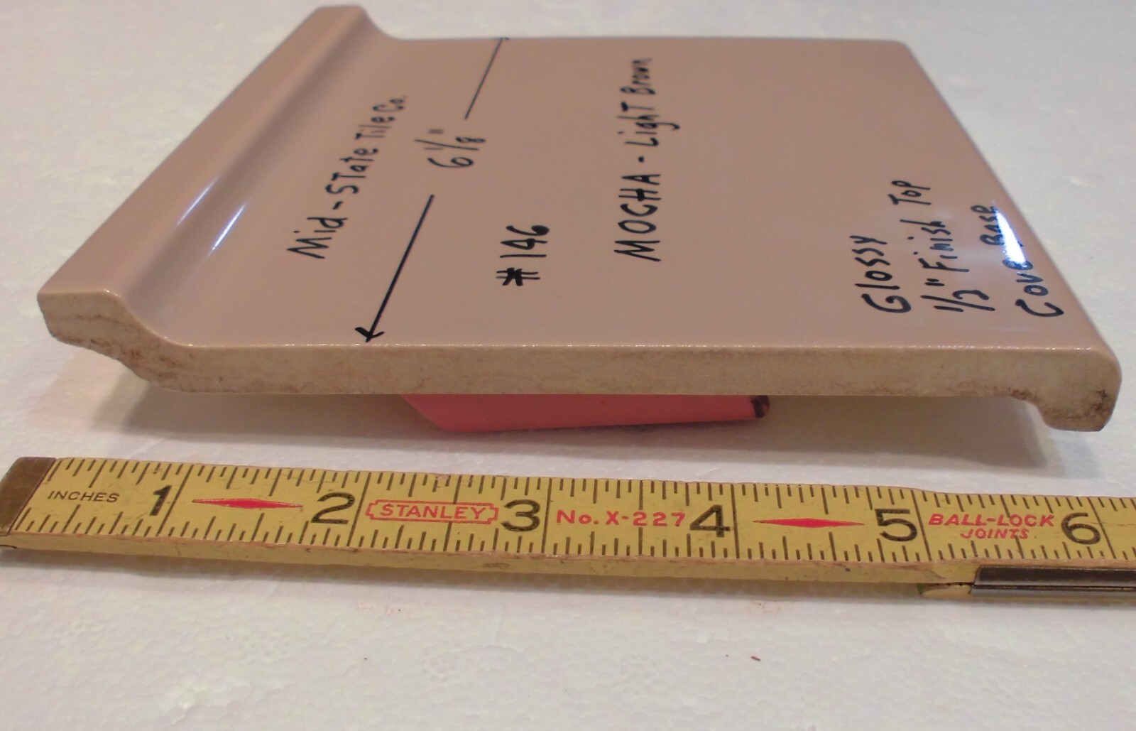 1 pc. Vintage Glossy *Mocha- Brown* 6” X 6” Ceramic Cove Base Tile by MID-STATE