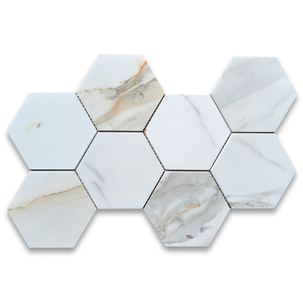 G35XH 5″ Hexagon Calacatta Marble Honed Venato Calacatta Gold Wall Floor Tile