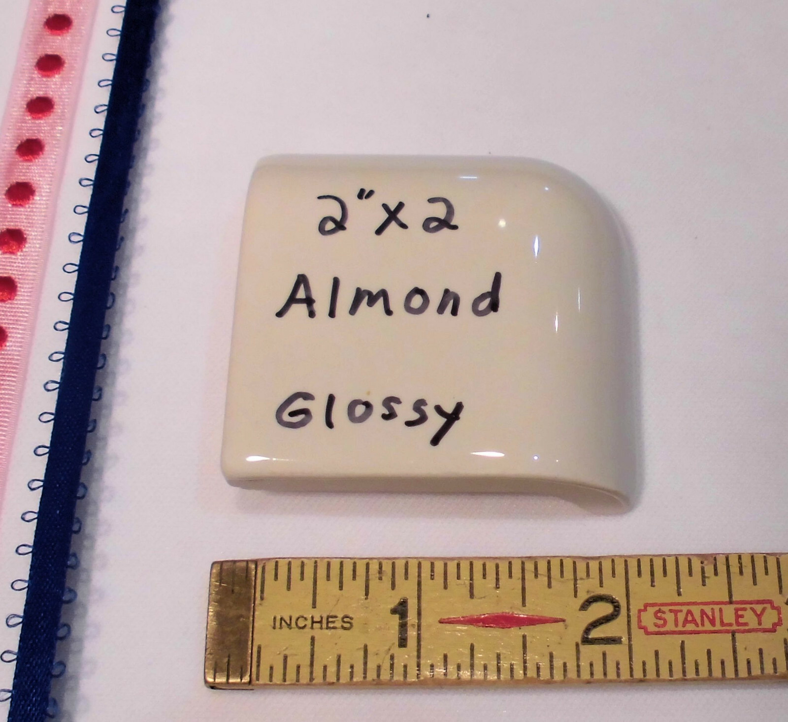 1 pc. *Gloss Almond* Ceramic Bullnose Outside Corner Tile 2″ X 2″ Daltile & A.O.