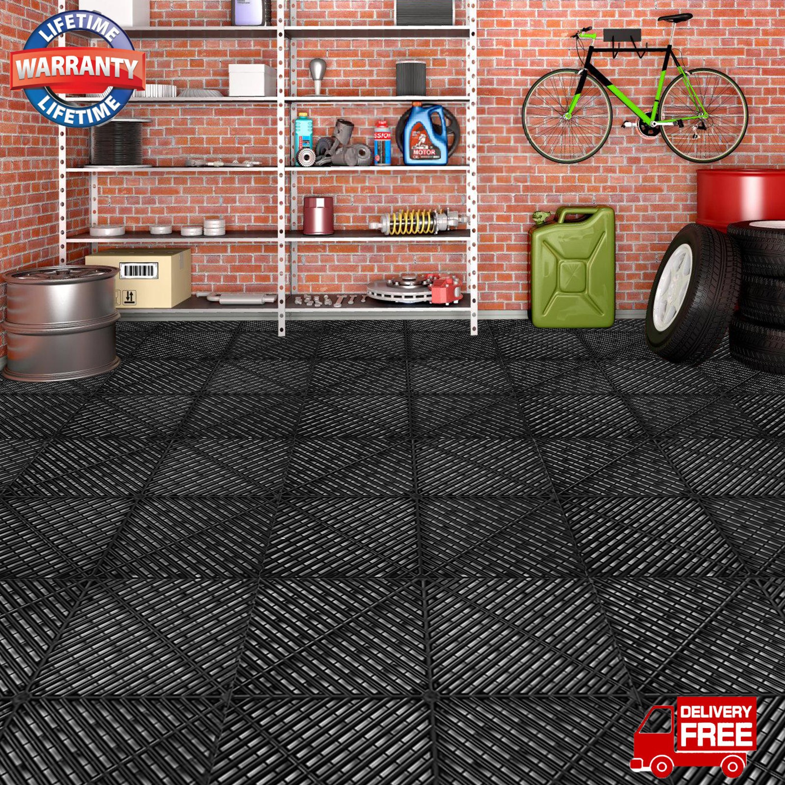 15.75” x 15.75” Interlocking Garage Floor Tiles 50Pcs Vented Water Drainage