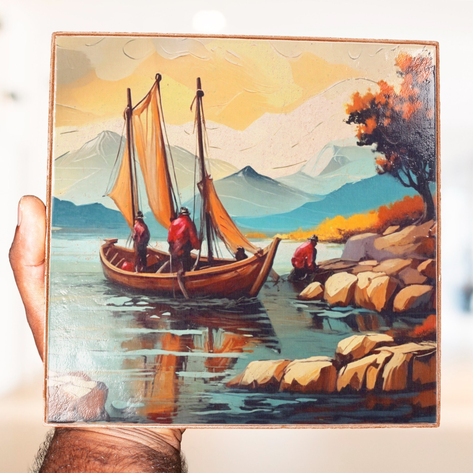 Decorative Ceramic Clay Tile Giftianza Handmade Printed Unique Wall Art Lanscape