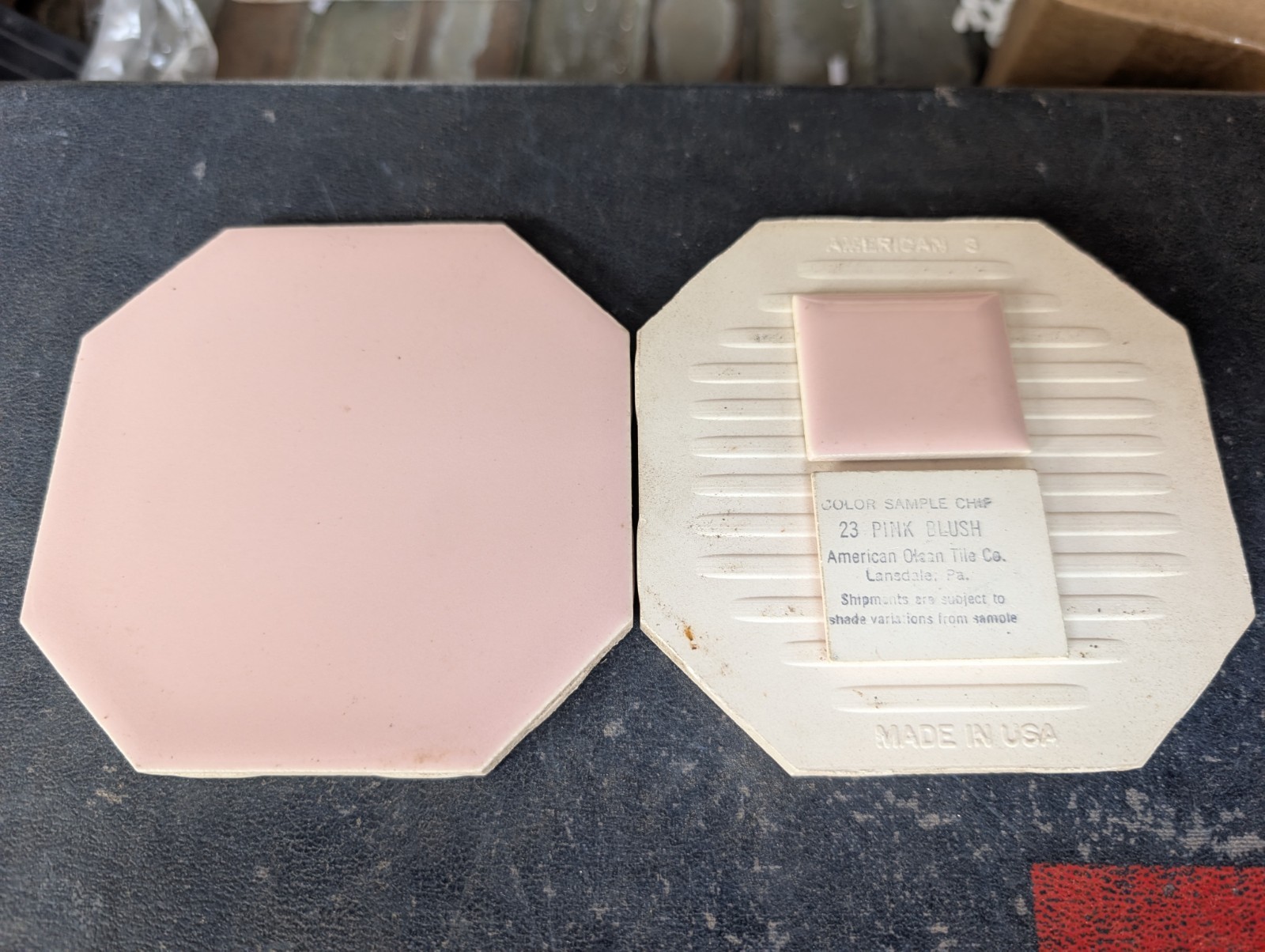4 pcs American Olean Vintage Ceramic Tile 4 1/4″ Pink Blush Octagon #23 Glossy