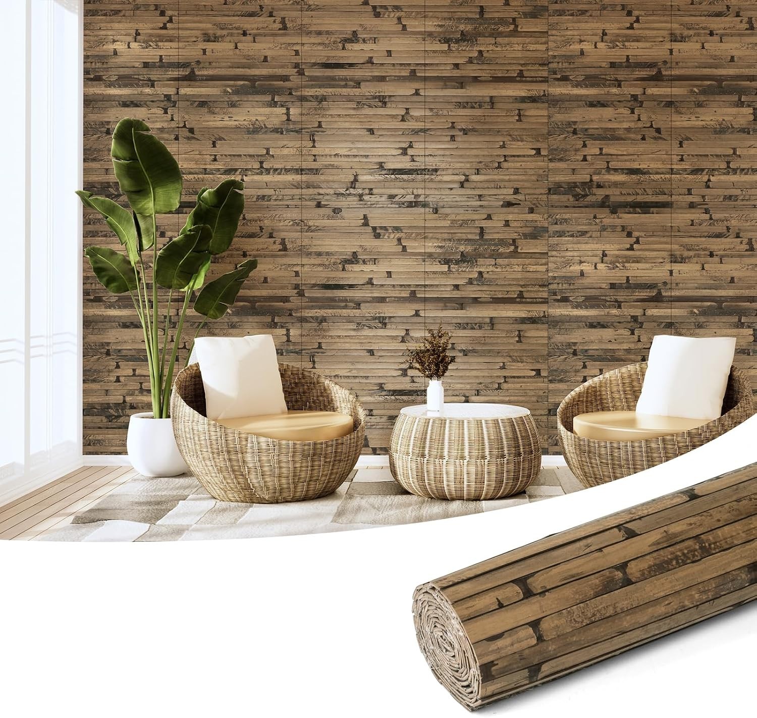Natural Bamboo Wall Panel for Interior Wall Decor, Renewable Pole Wrap Wainsc…