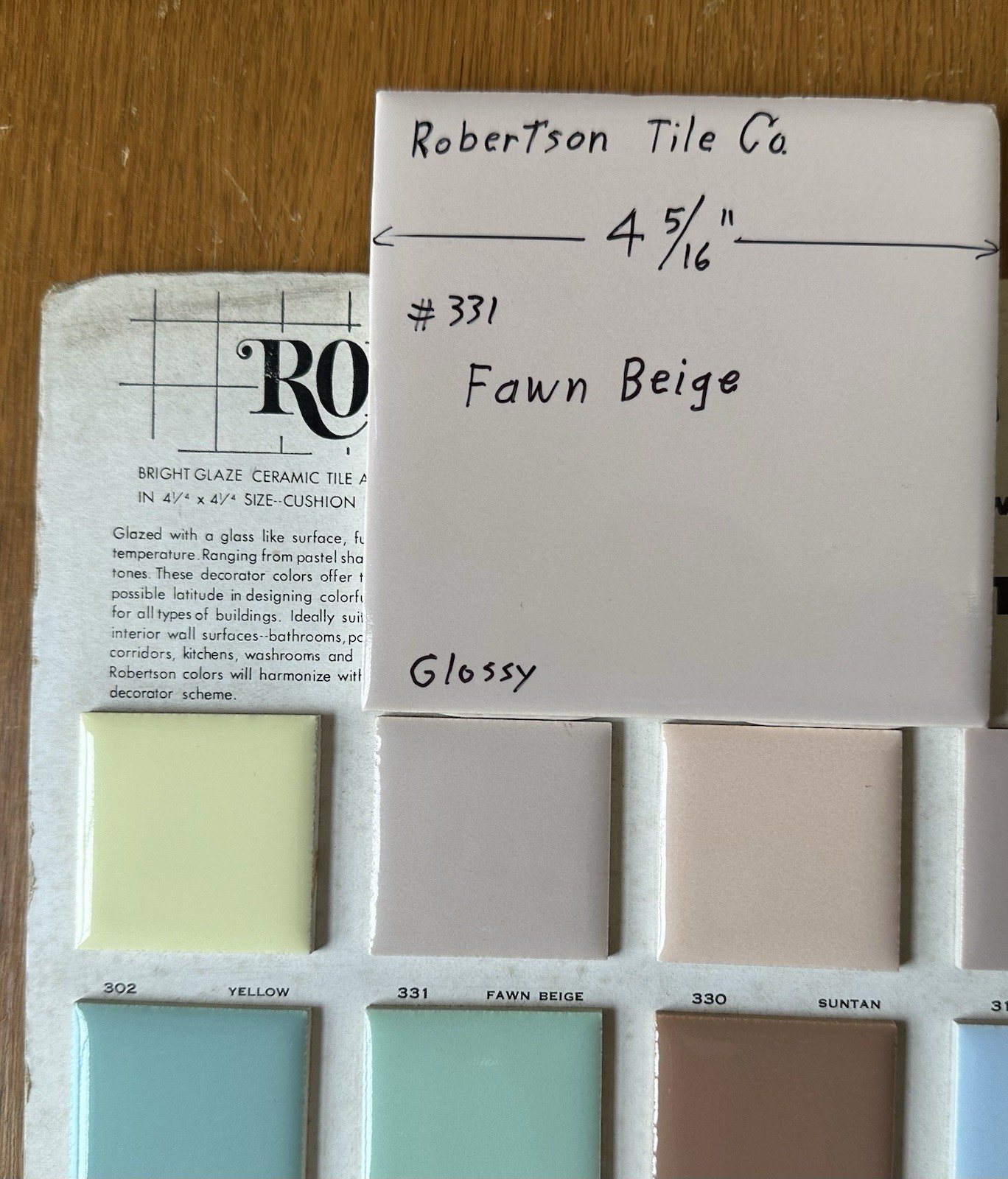 1 pc. Fawn Beige: 4-5/16″ Glossy Ceramic Tile, by Robertson Tile Co. light brown