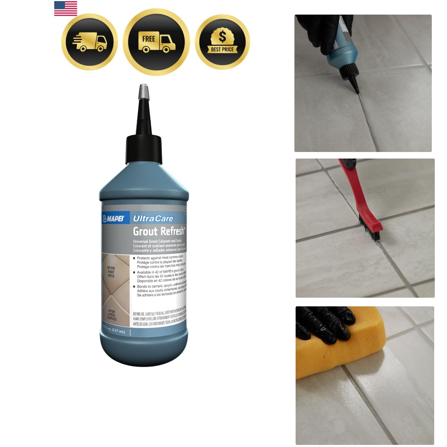 UltraCare Grout Refresh, Universal Grout Colorant & Sealer, 8 oz Bottle – Eas…