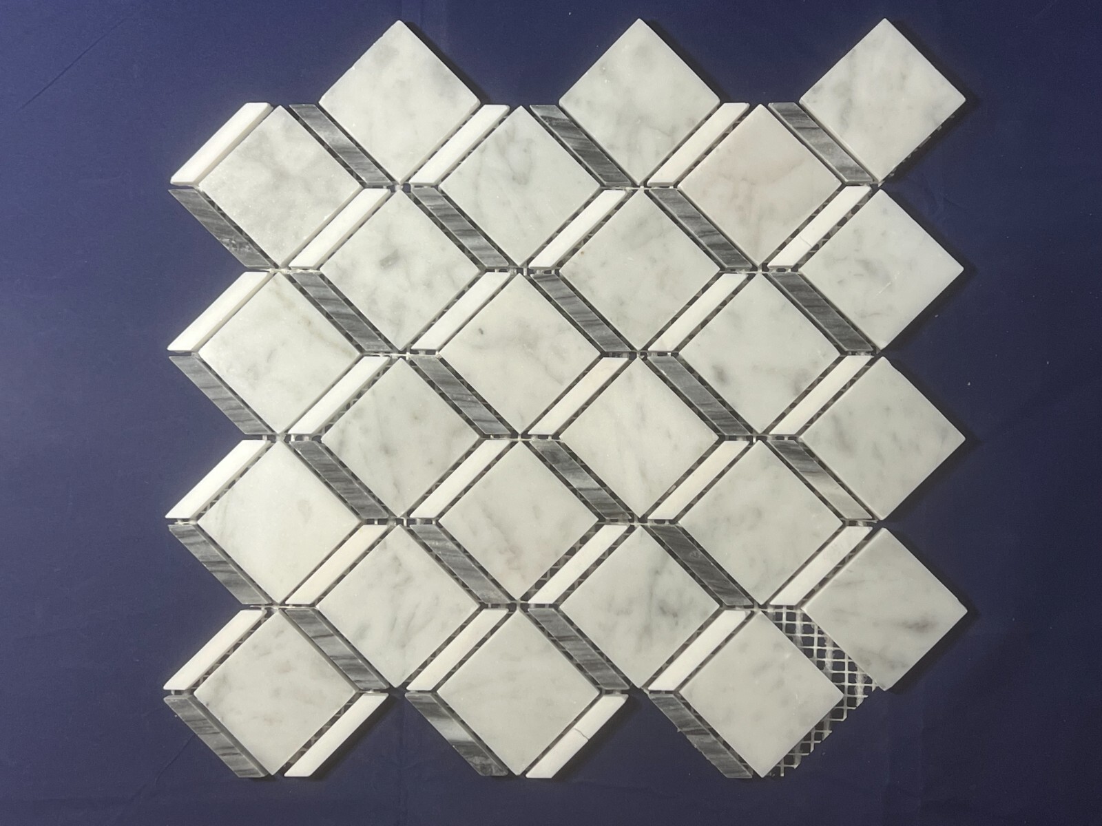 CA11 White/Grey Diamond/Chain Marble Mosaic Tile Kitchen Bathroom Polished