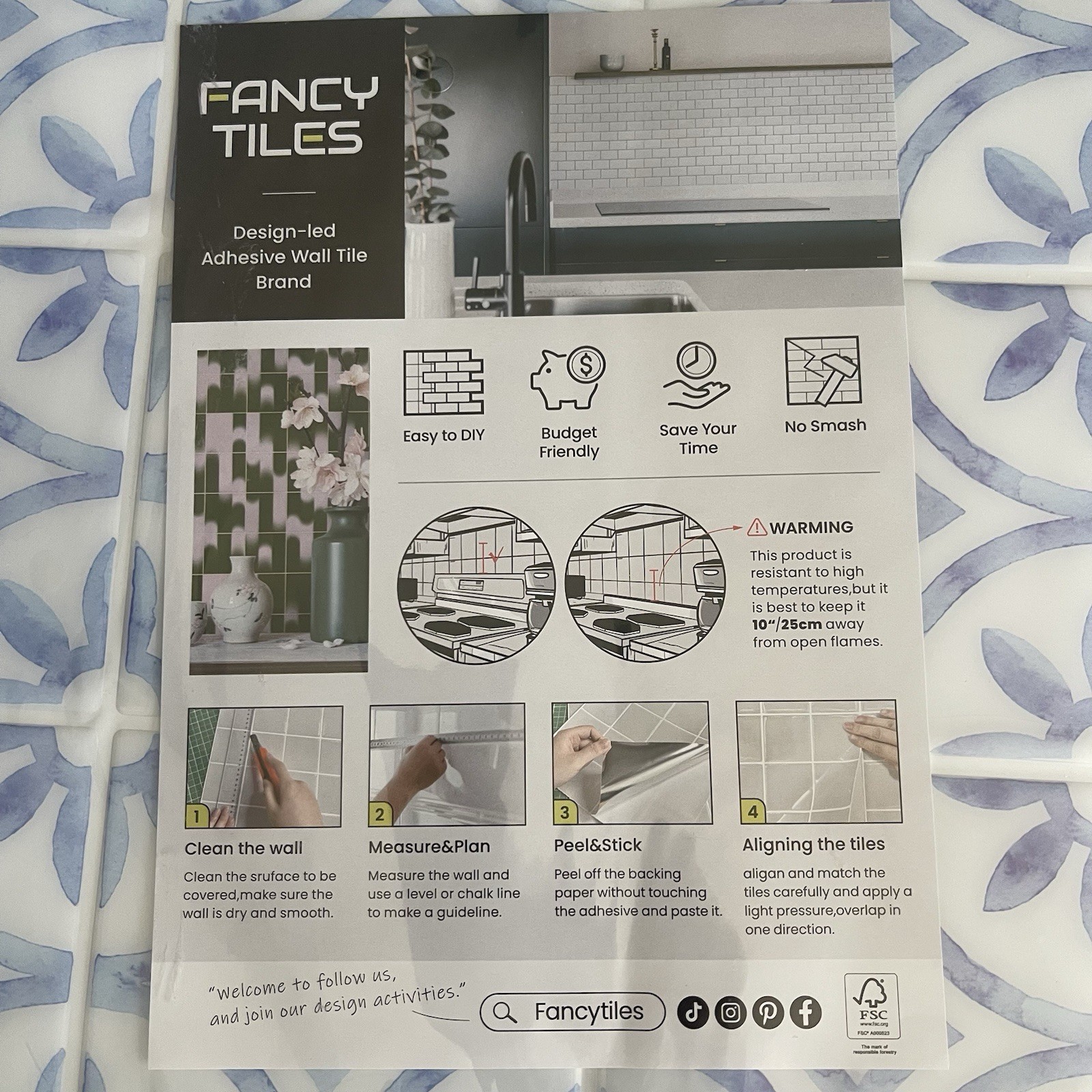 New Blue&White (5) 11.8×11.8 Peel and Stick Backsplash, Self Adhesive Wall Tiles