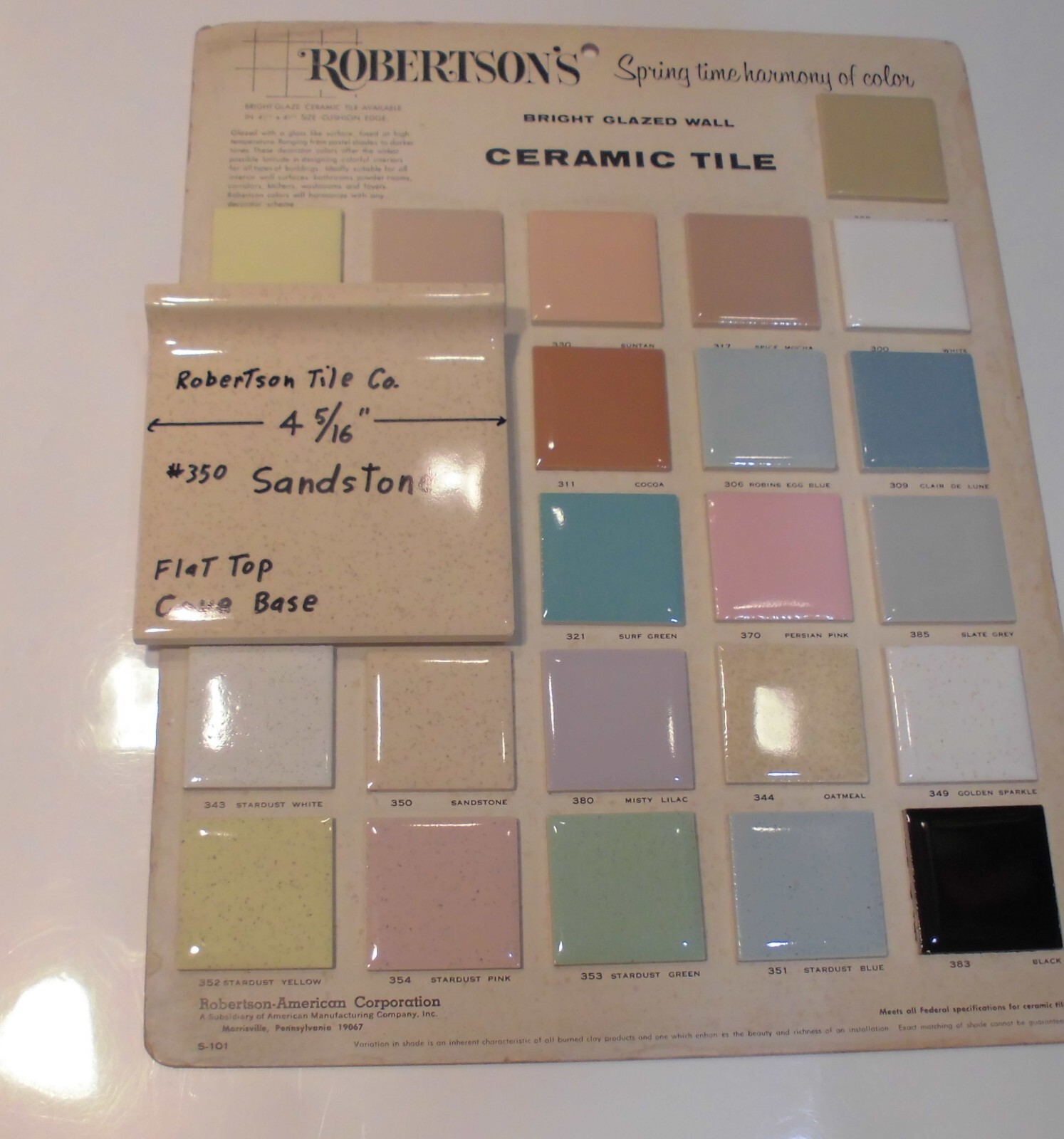 1 pc. Sandstone – Buckwheat: Cove-Base Ceramic Tile 4-5/16″ Robertson Co. Glossy