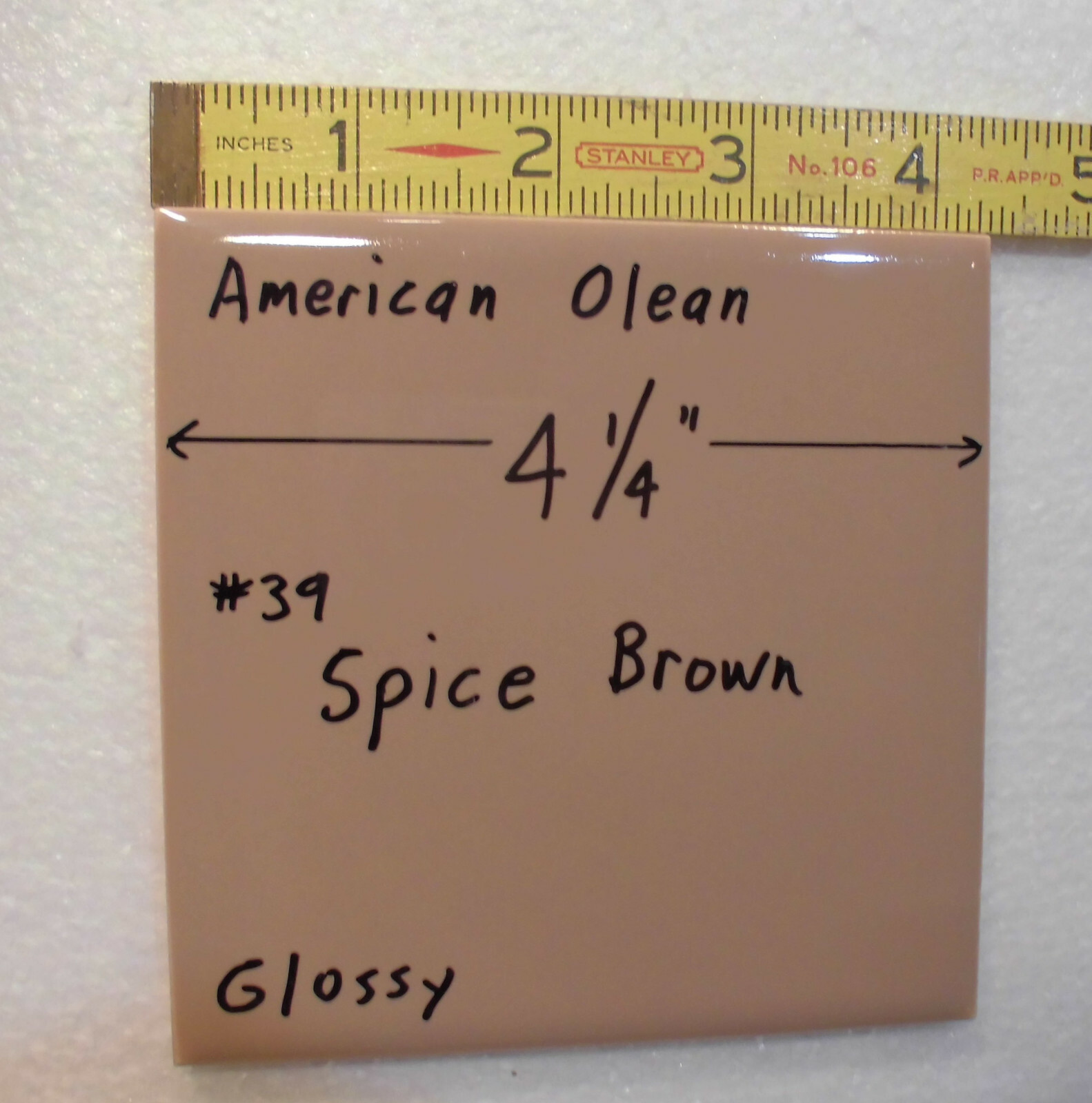 1 pc. Vintage *Spice Brown* Glossy Ceramic Tile; American Olean 4-1/4″ NOS