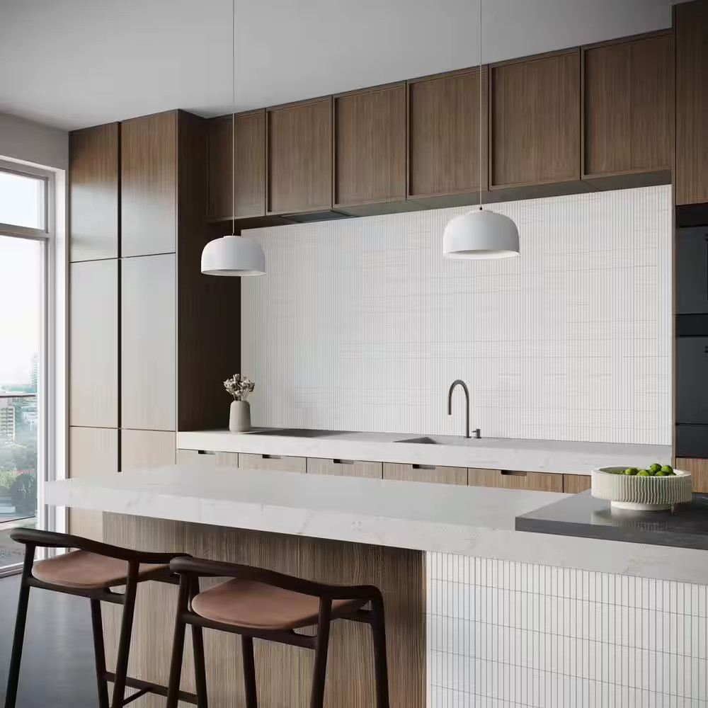 Motif Stacked White Matte 11.19 In. X 11.9 In. Porcelain Mosaic Floor and Wall T