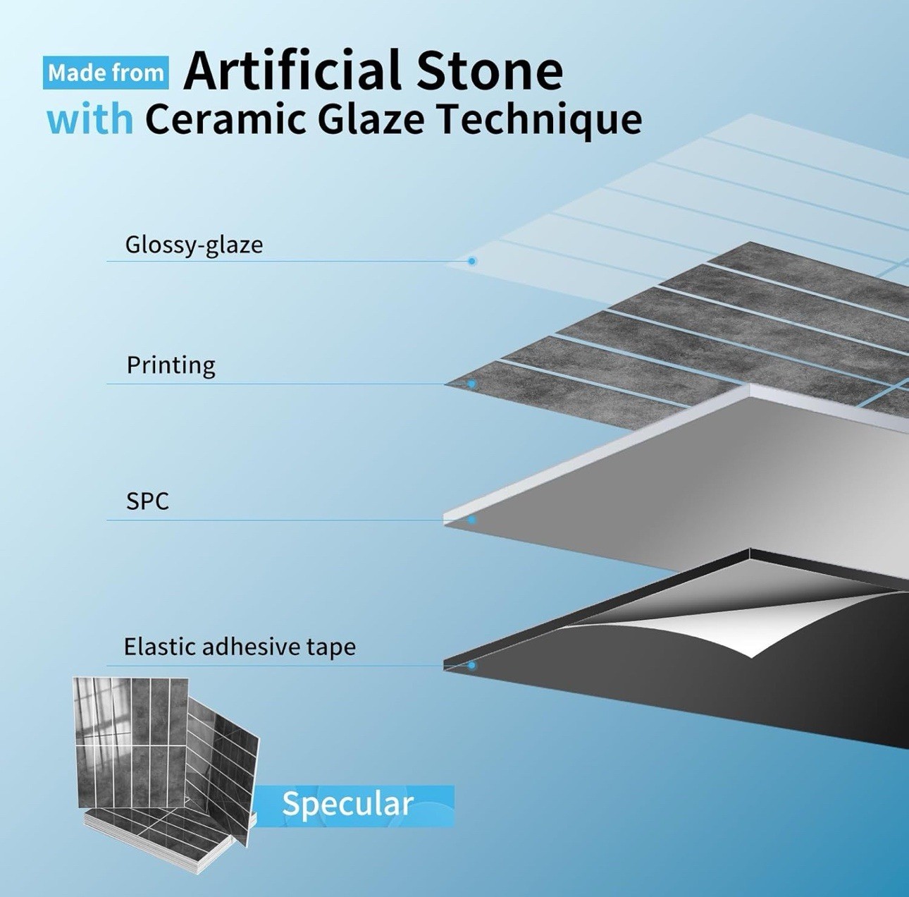 Art3d Peel & Stick Backsplash 10-Sheet Ash Grey Faux Stone Tile 7.2 Sq Ft