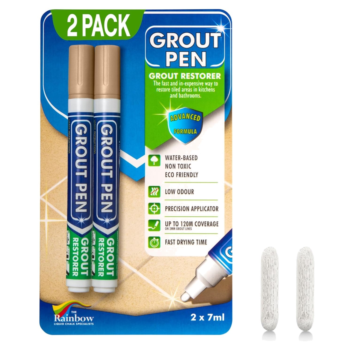 Tile Grout Pen Beige Waterproof Colorant Sealer 2 Pack for Bathroom Kichen