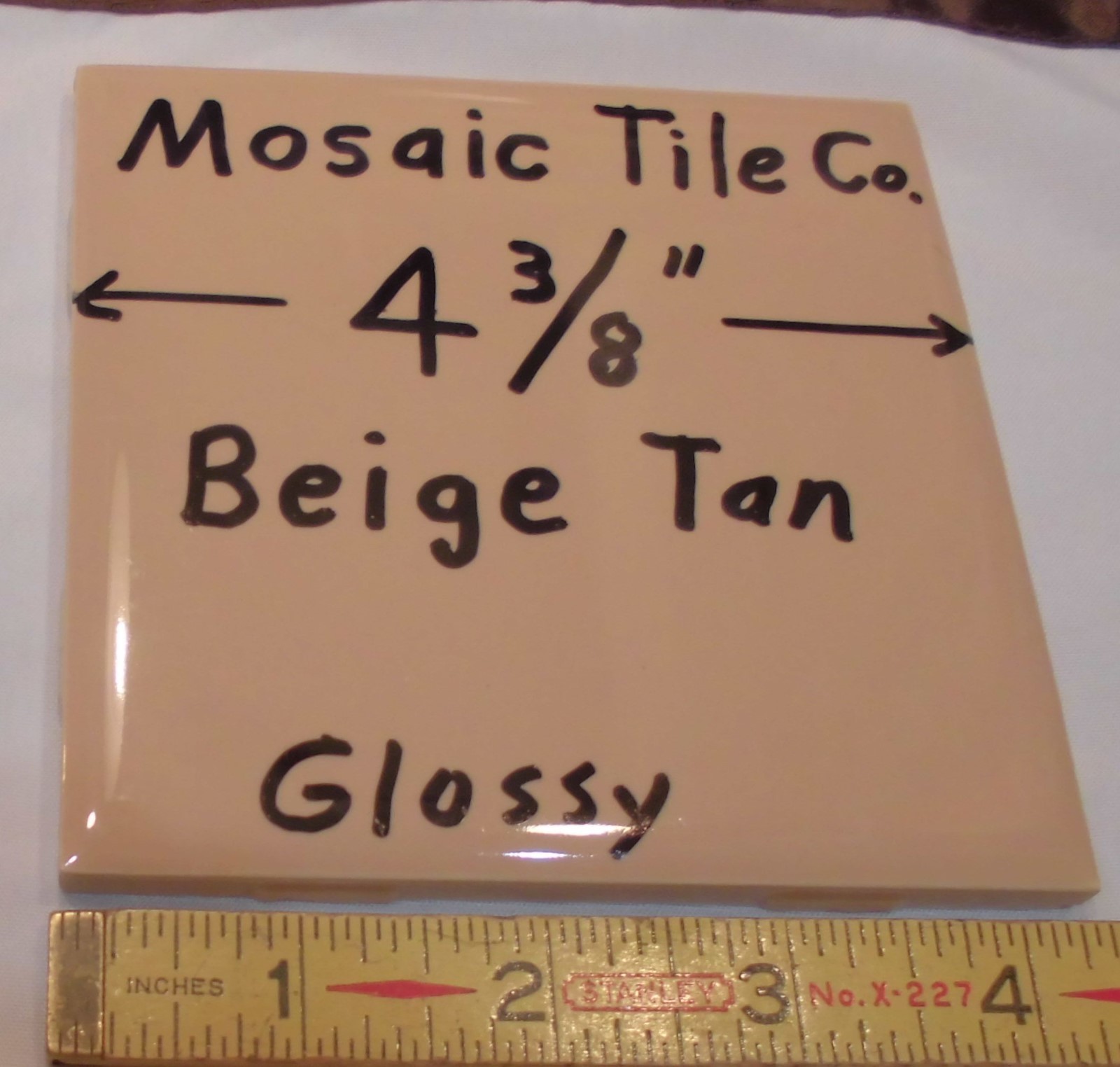 1 pc. Vintage *Beige-Tan-Brown* Glossy Ceramic Tiles 4-3/8″ by Mosaic co. NOS