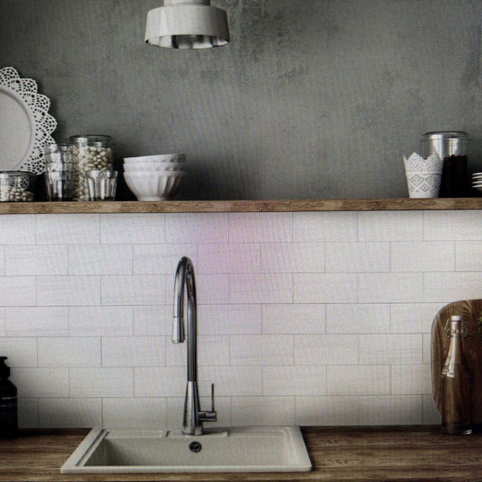 Tile PeelBacksplash and Stick3 Vamos Tile 100-Piece Glossy Dolomite White