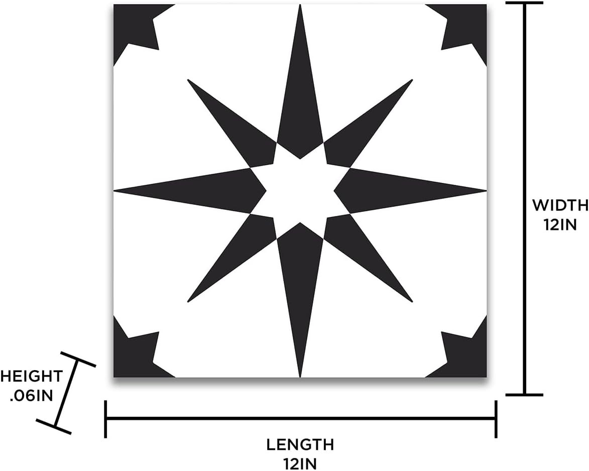 Elegant Black Geometric Floor Tiles – Peel & Stick Vinyl, 12×12 Inches, 10 Tiles