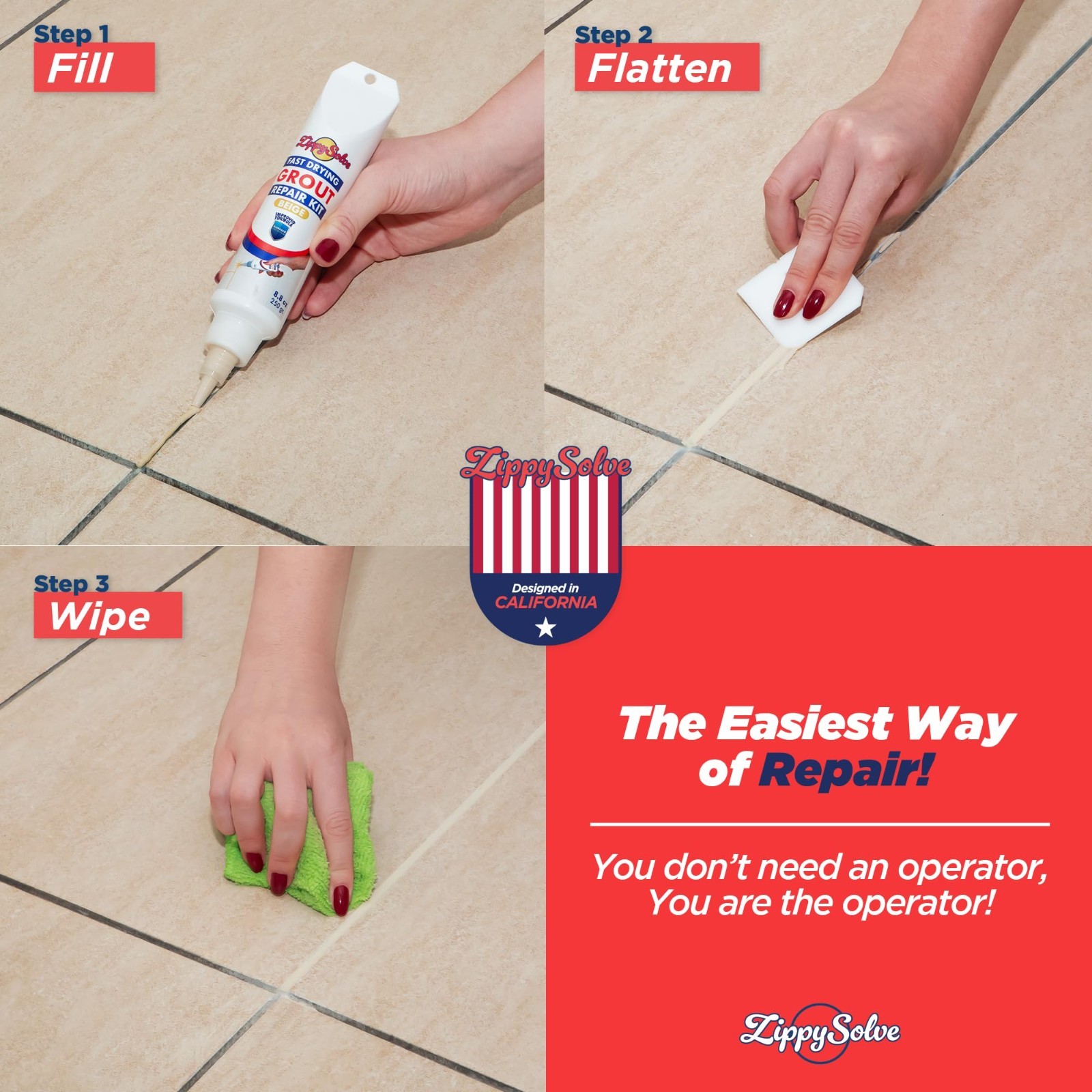 Tile Grout Repair Kit – 2 Pack Beige, Fast Drying Waterproof Squeeze Tube for Fl