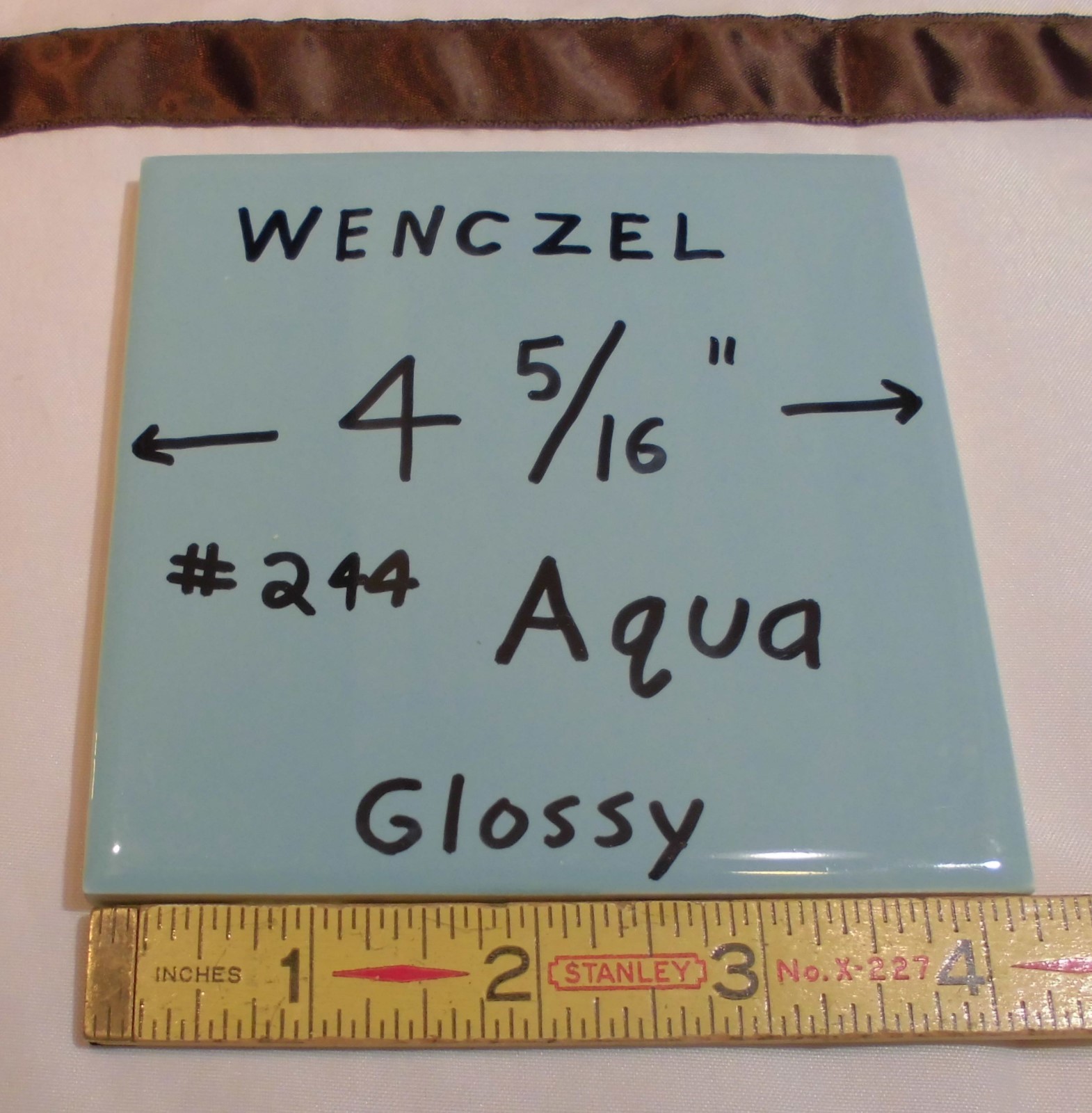 1 pc. Glossy Ceramic Tile *Blue-Green* by Wenczel Tile Co. 4-5/16″ Aqua Color