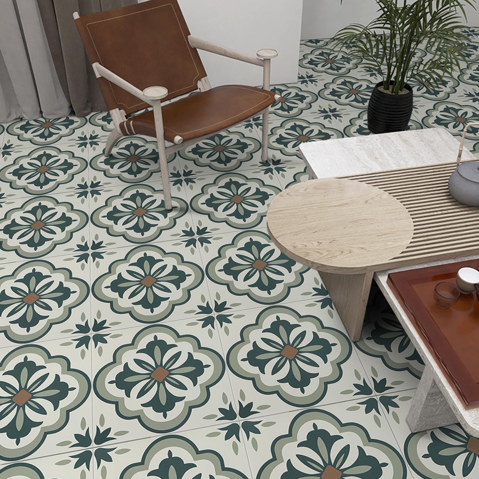 Alow Peel and Stick Floor Tile, 11.8in X 10pcs, Green