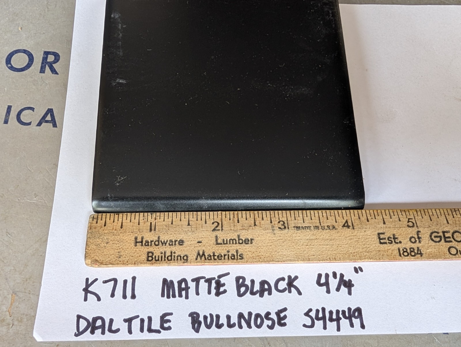4 pcs Daltile Matte Black ceramic tile 4 1/4″ Thinset BULLNOSE S4449 AO 64