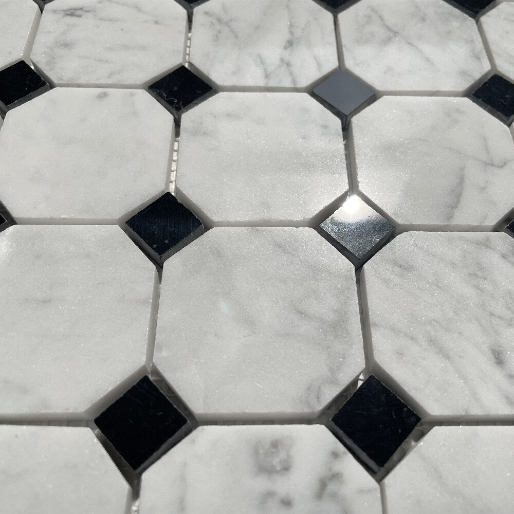 C801XP Carrara Marble Octagon Mosaic Vintage Tile Polished 2″ Venato Bianco