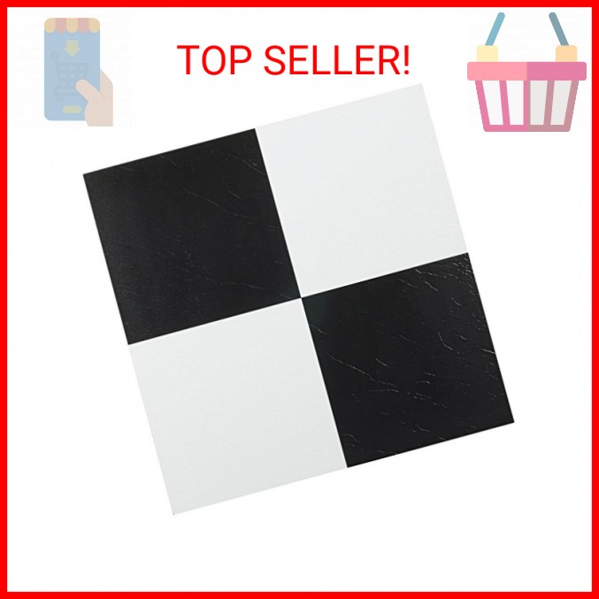 Nexus Self Adhesive 12-Inch Vinyl Floor Tiles, 20 Tiles – 12″ x 12″, Black/White