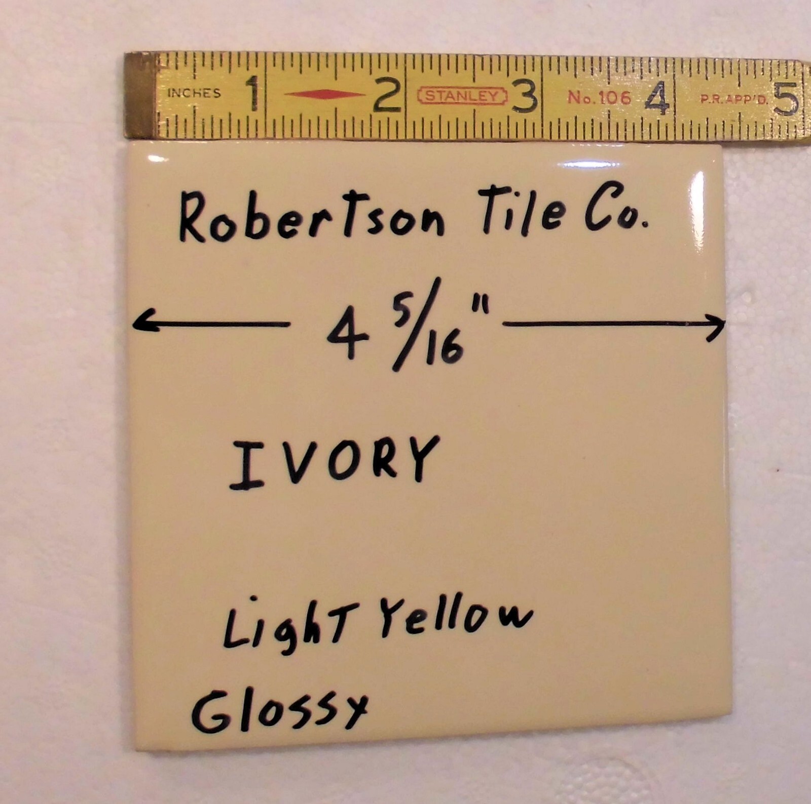 1 pc. Ivory – Light Yellow: 4-5/16″ Glossy Ceramic Tile by Robertson Co. NEW