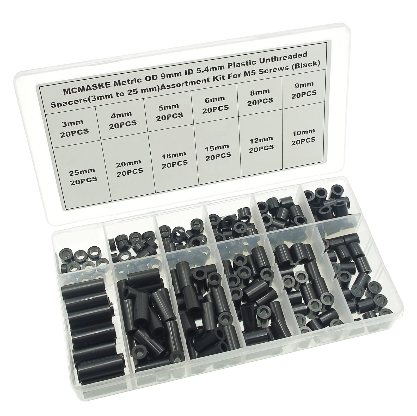 MCMASKE 240PCS OD 9mm ID 5.4mm ABS Plastic Black Round 5.4mm, black