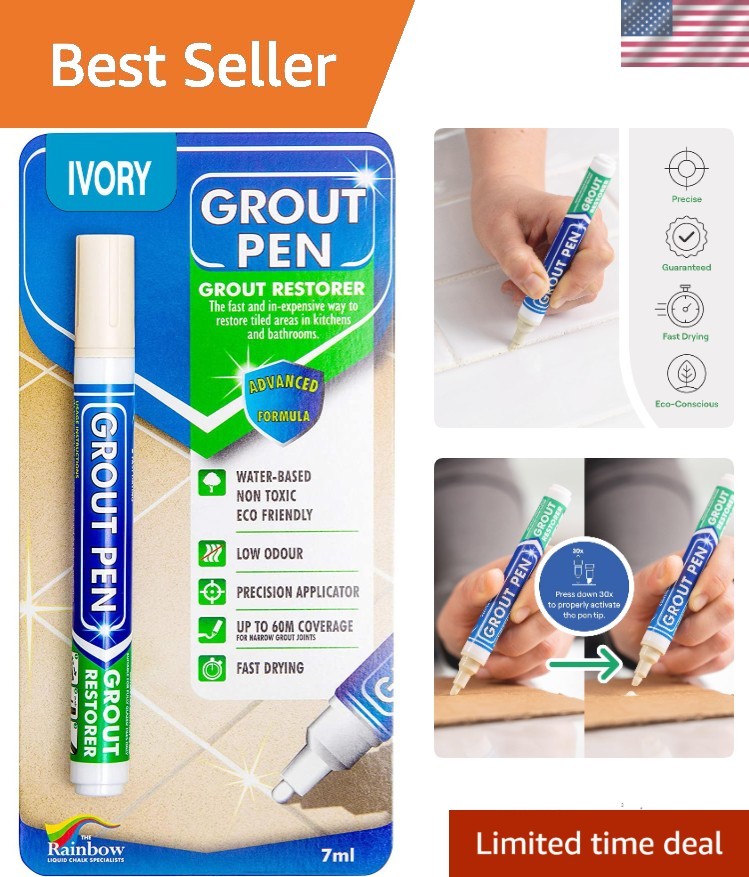 Ivory Grout Paint Marker: Waterproof Tile Colorant with Narrow Tip, 7mL