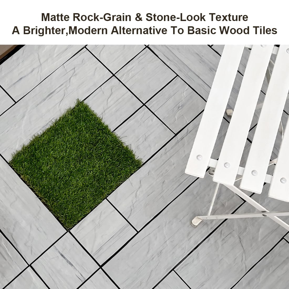 JJWOOD Stone-Look Interlocking Deck Tiles, 9 Pcs 12″ x 12″ WPC Patio Flooring…