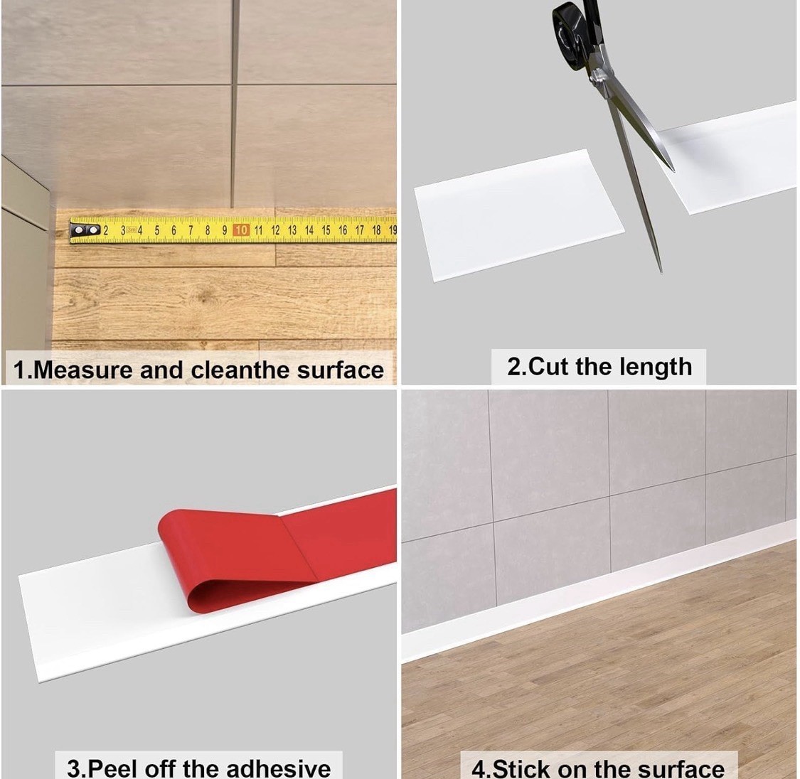 40Ft Flexible Baseboard Molding Trim 4″ Self Adhesive Peel Stick Vinyl White