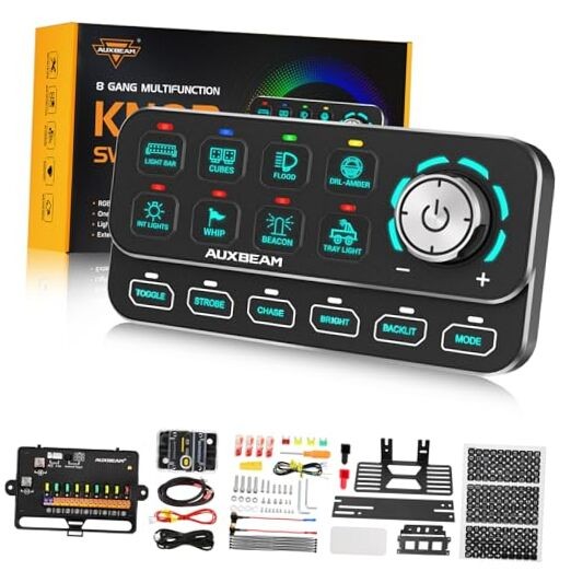 KS-80 8 Gang Switch Panel with Rotary Knob, Universal RGB Backlit Control