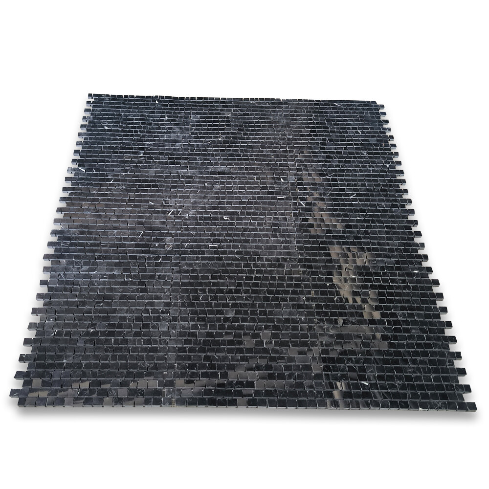 N29P Nero Marquina Black Marble Hand Clipped Random Broken Mosaic Tile