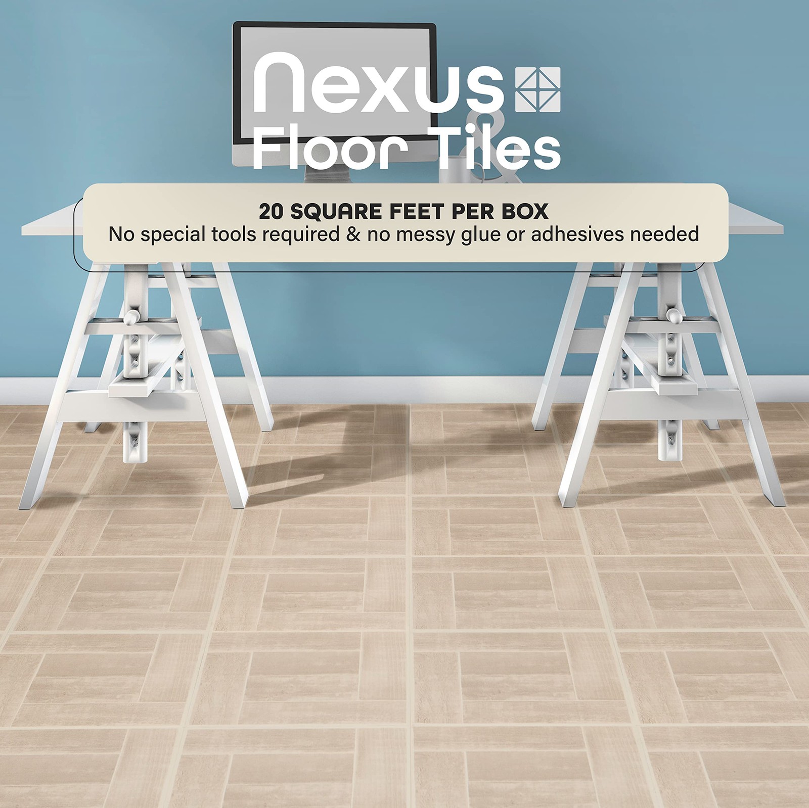 Nexus Self Adhesive 12-Inch Vinyl Floor Tiles, 20 Tiles – 12″ x 12″, Saddlewo…
