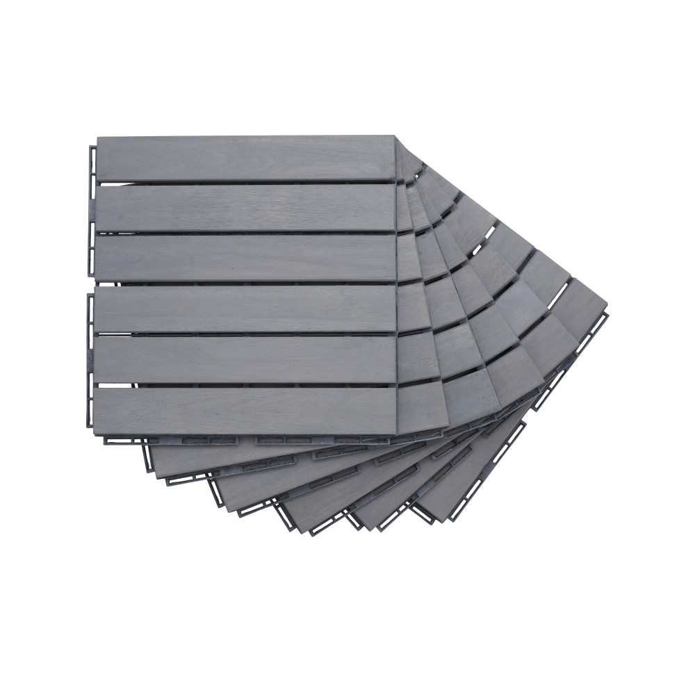 30 PCS Striped Deck Tiles – Interlocking – Acacia Hardwood Patio & Pool Flooring